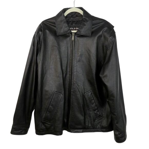 Wilson's Leather Men's Black Leather Jacket Coat Size Large Classic Retro Biker - Picture 1 of 11
